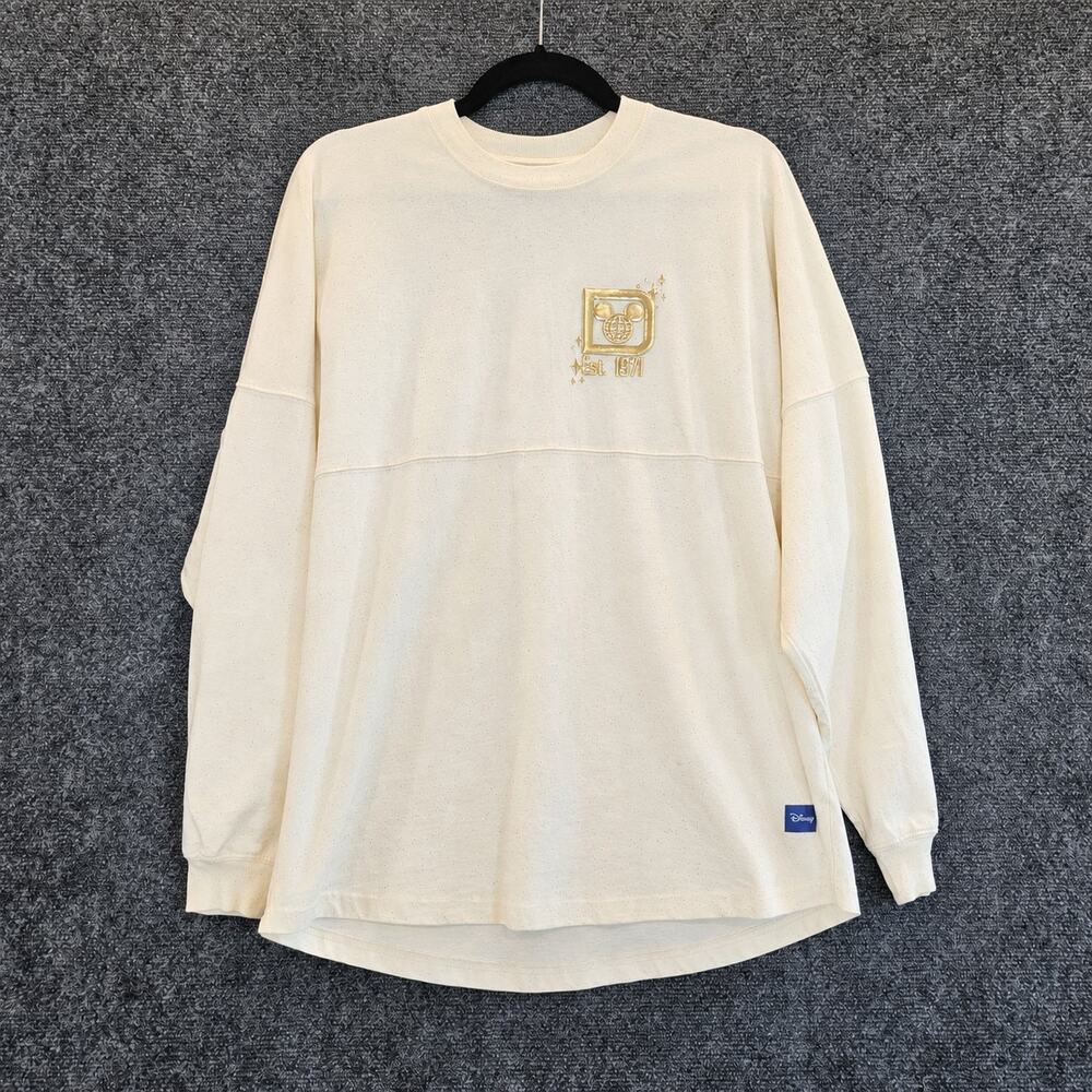 Disney Parks Spirit Est. 1971 Gold Glitter Mickey Icon Pullover Cream Size S